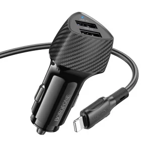 Incarcator auto Borofone BZ31A Solid dual-port car charger set(iP) [Black]